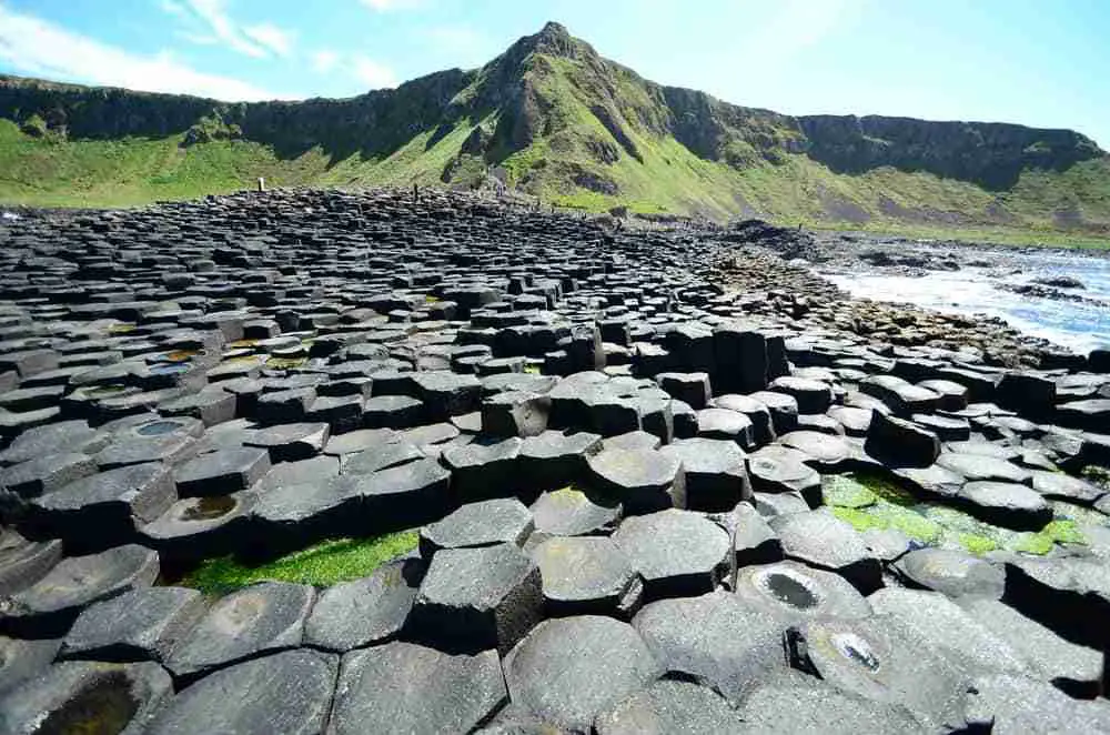 a panoramic shot of the giants causeway in northern ireland